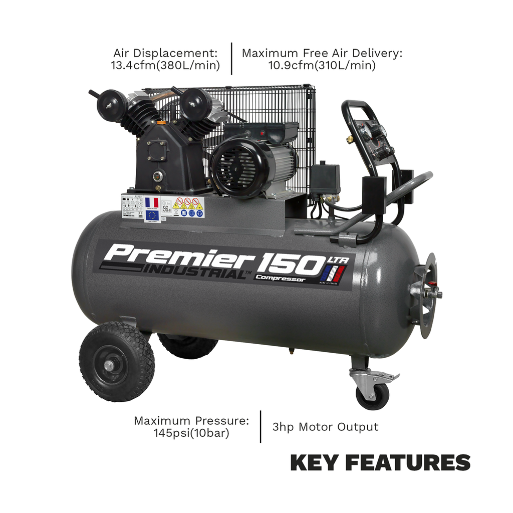 150L Belt Drive Air Compressor with Front Control Panel 3hp SAC3153B