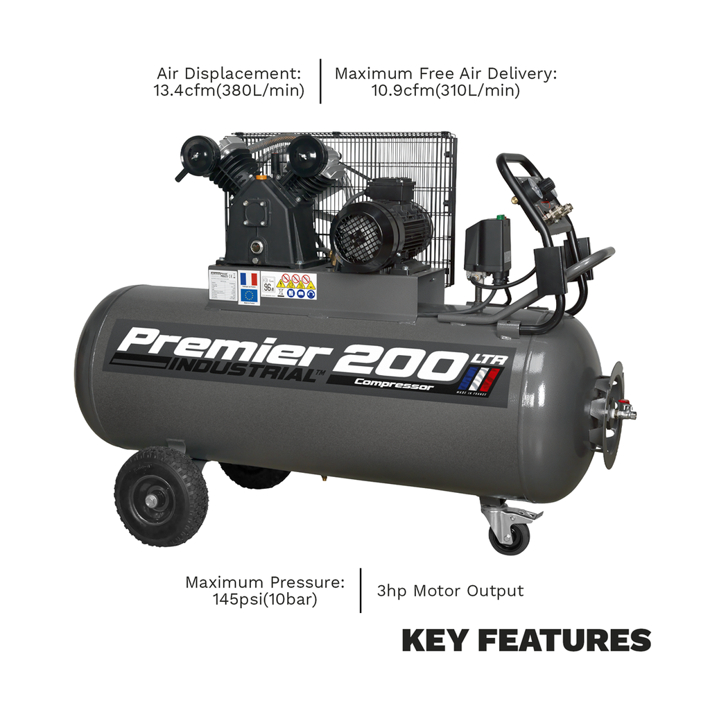 200L Belt Drive Air Compressor with Front Control Panel 3hp SAC3203B