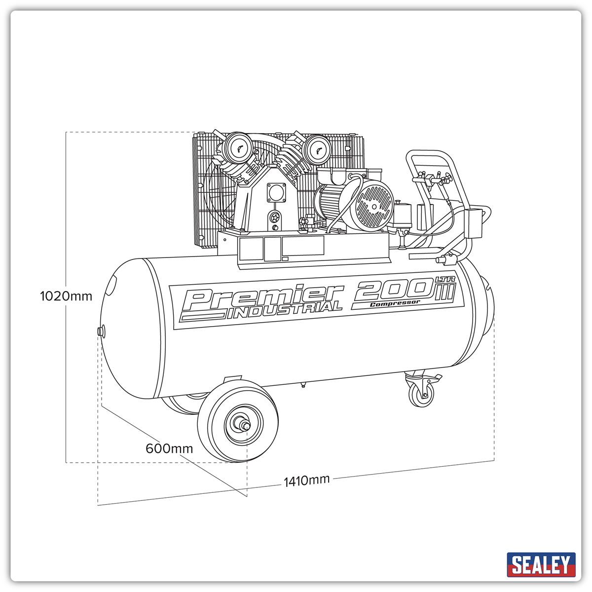 200L Belt Drive Air Compressor with Front Control Panel 3hp SAC3203B