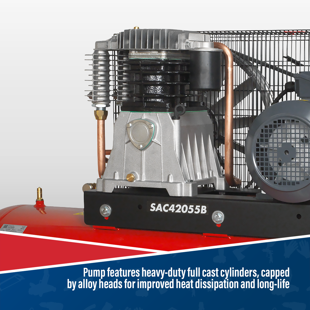 200L Belt Drive Air Compressor with Cast Cylinders 5.5hp 2-Stage SAC42055B