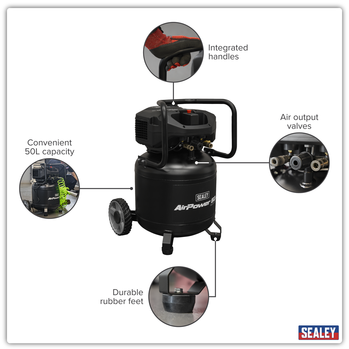 50L Oil Free Belt Drive Vertical Compressor 2hp SAC50V