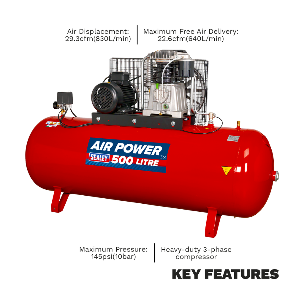 500L Belt Drive Air Compressor with Cast Cylinders 7.5hp 2-Stage SAC55075B
