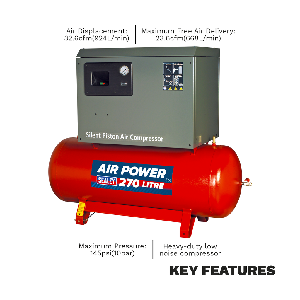 270L Low Noise Belt Drive Air Compressor with Cast Cylinders 7.5hp 2-Stage SAC72775BLN