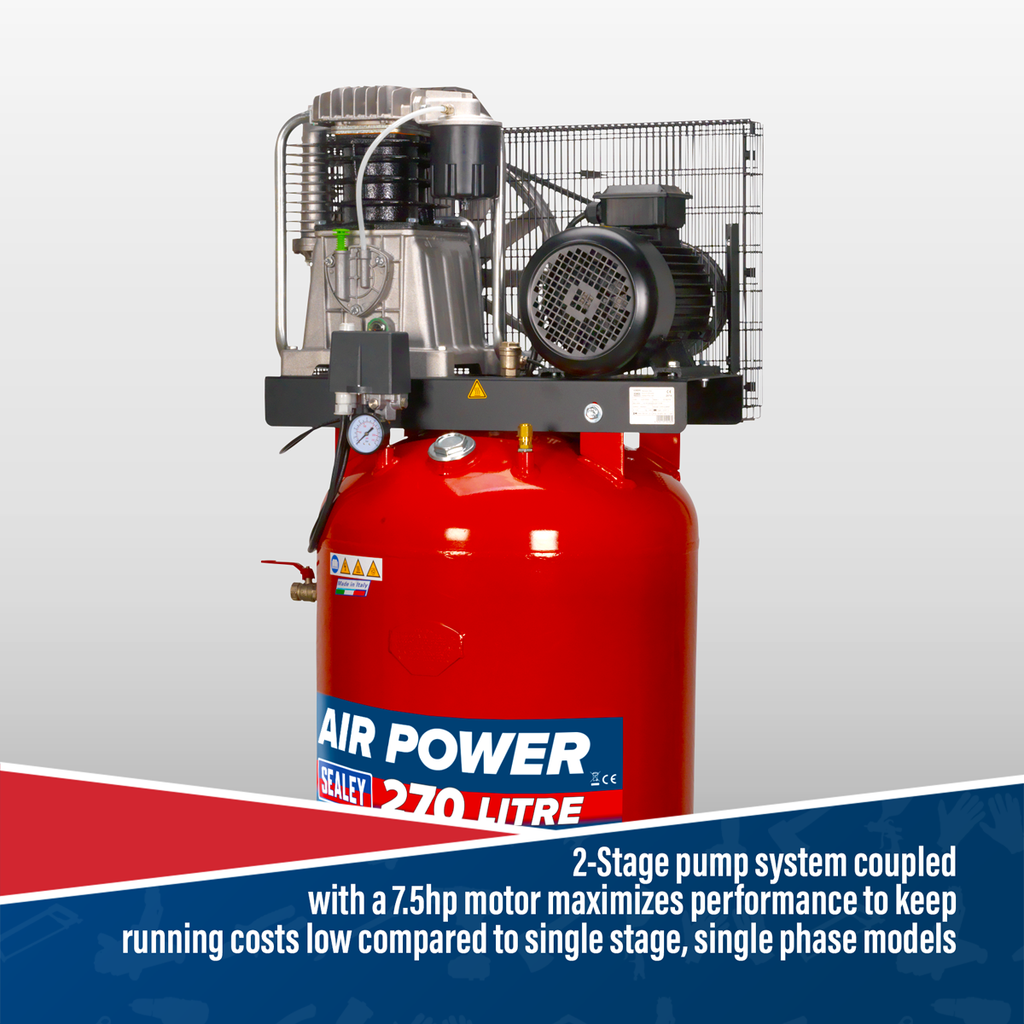 270L Vertical Belt Drive Air Compressor with Cast Cylinders 7.5hp 2-Stage SACV52775B