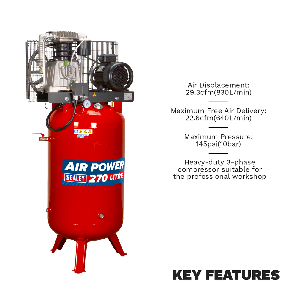 270L Vertical Belt Drive Air Compressor with Cast Cylinders 7.5hp 2-Stage SACV52775B