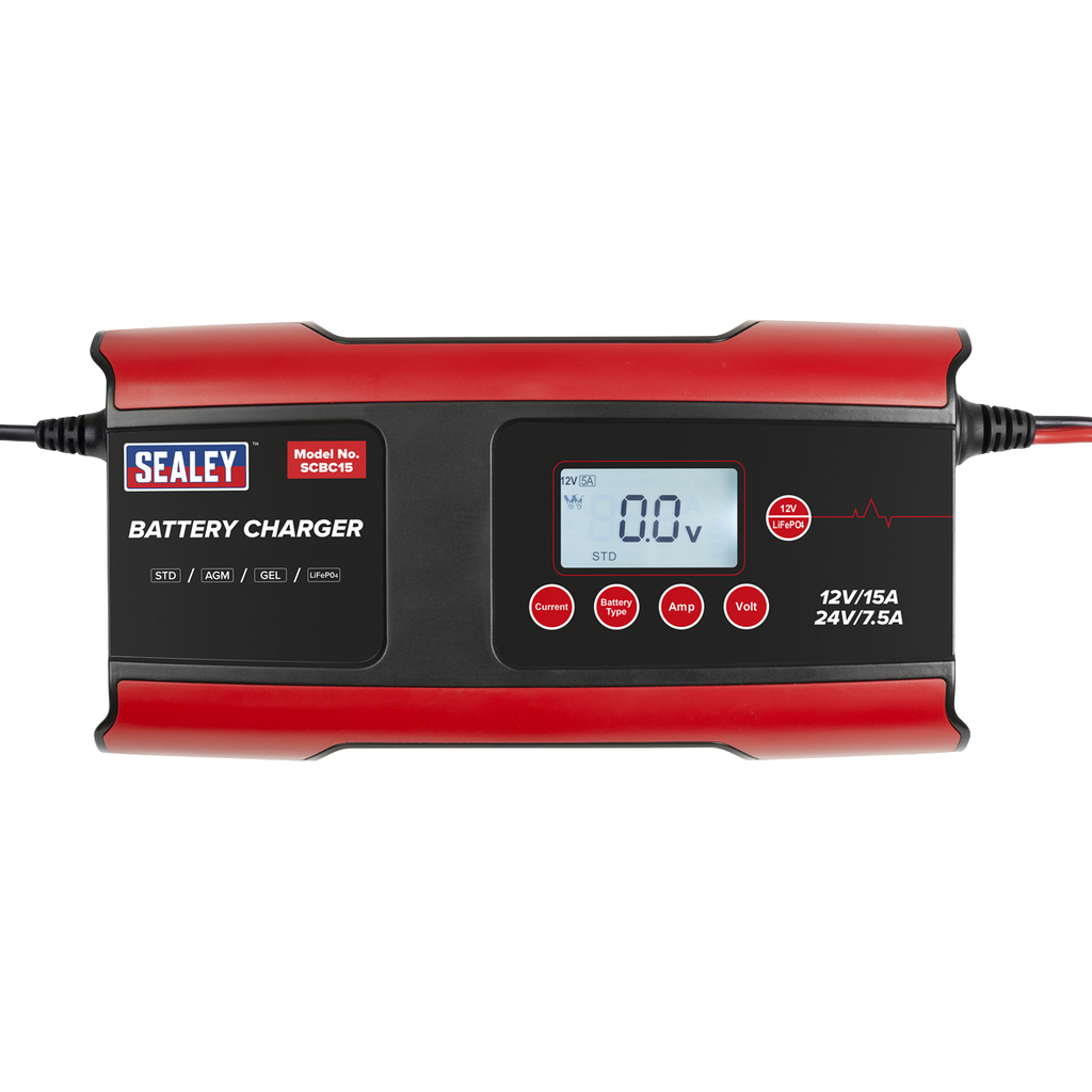 12/24V Compact Smart Battery Charger & Maintainer 15A SCBC15