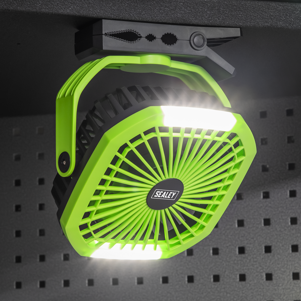 8" Portable Clip Fan with Worklight 4-Speed SCF8WL