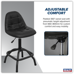 Pneumatic Workshop Stool with Adjustable Height Swivel Seat & Back Rest SCR01B