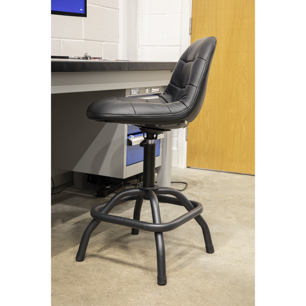 Pneumatic Workshop Stool with Adjustable Height Swivel Seat & Back Rest SCR01B