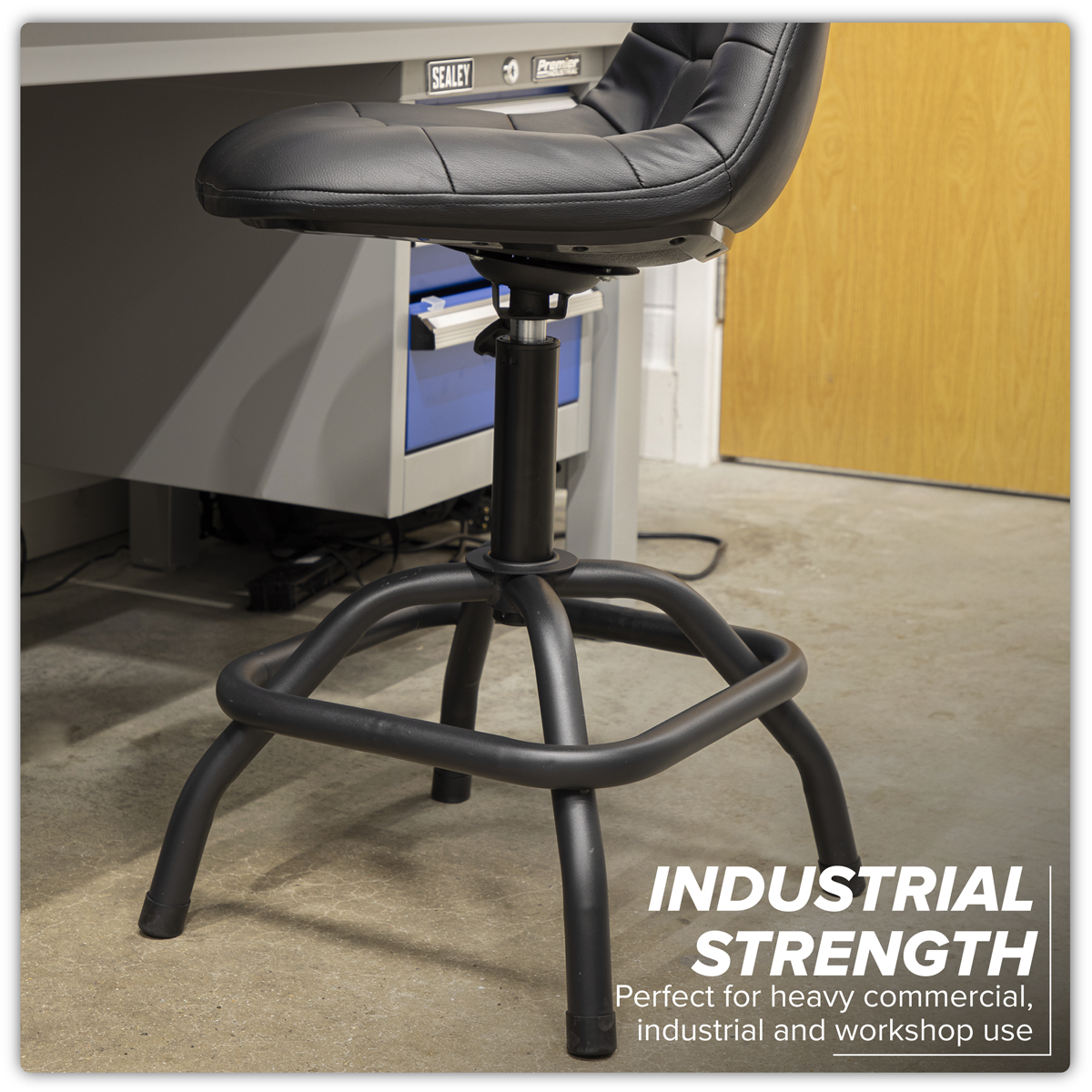 Pneumatic Workshop Stool with Adjustable Height Swivel Seat & Back Rest SCR01B