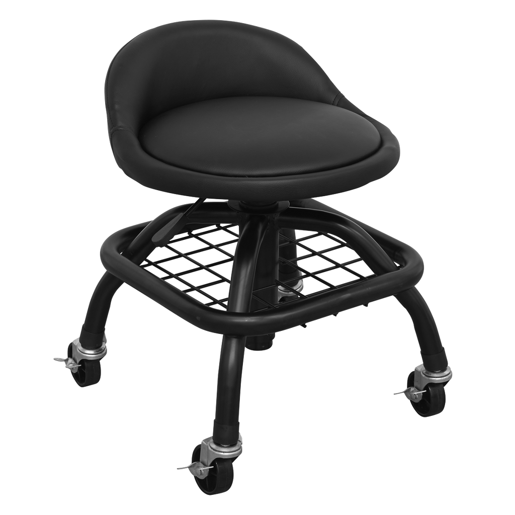 Pneumatic Creeper Stool with Adjustable Height Swivel Seat & Back Rest SCR02B