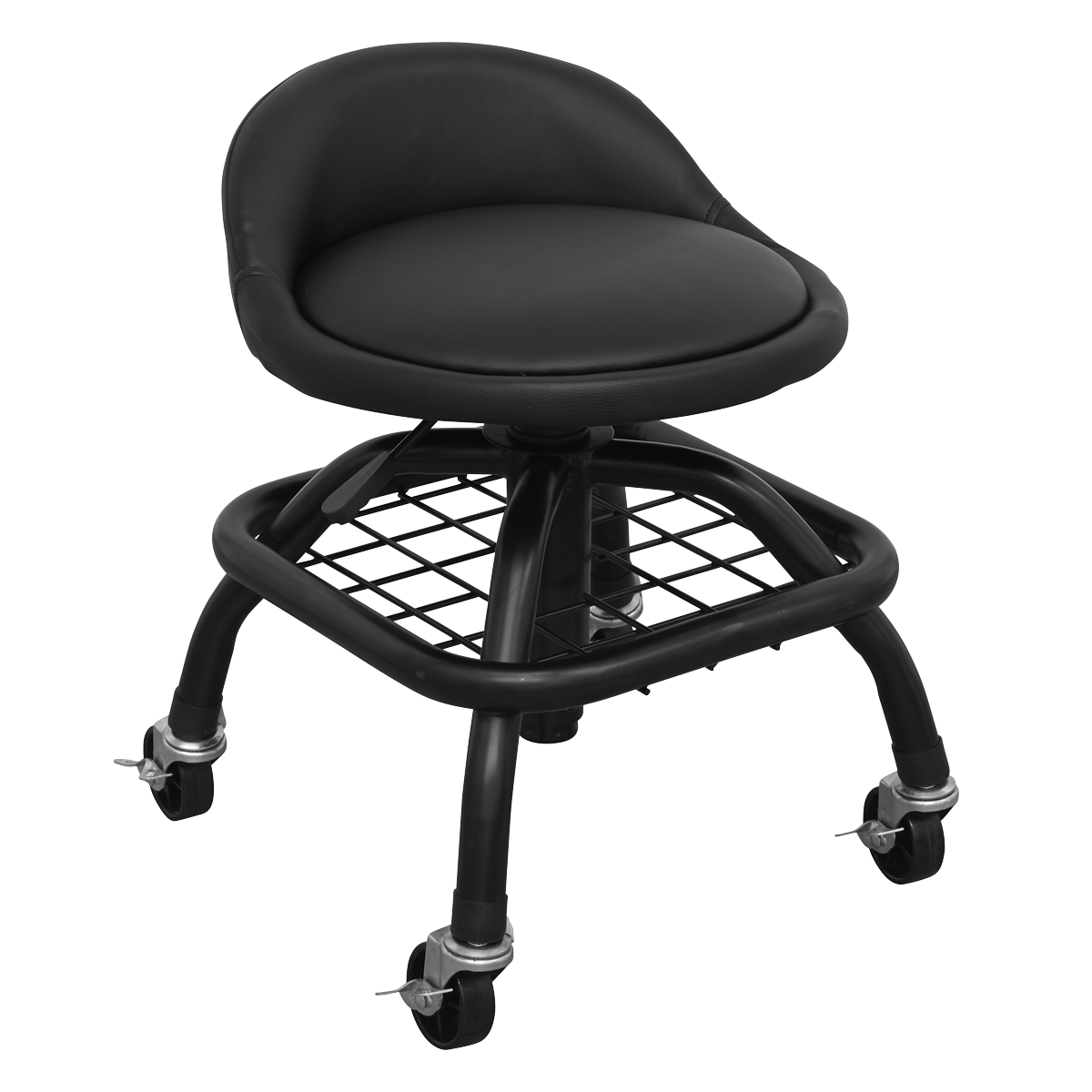 Pneumatic Creeper Stool with Adjustable Height Swivel Seat & Back Rest SCR02B