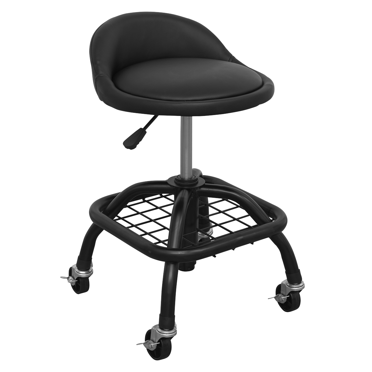 Pneumatic Creeper Stool with Adjustable Height Swivel Seat & Back Rest SCR02B