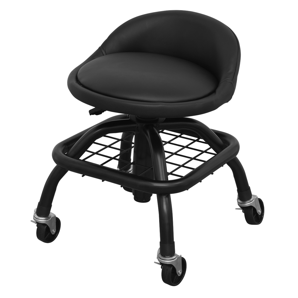 Pneumatic Creeper Stool with Adjustable Height Swivel Seat & Back Rest SCR02B