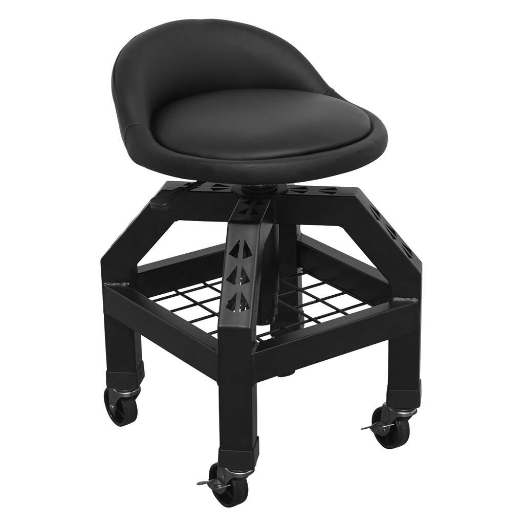 Pneumatic Creeper Stool with Adjustable Height Swivel Seat & Back Rest SCR03B