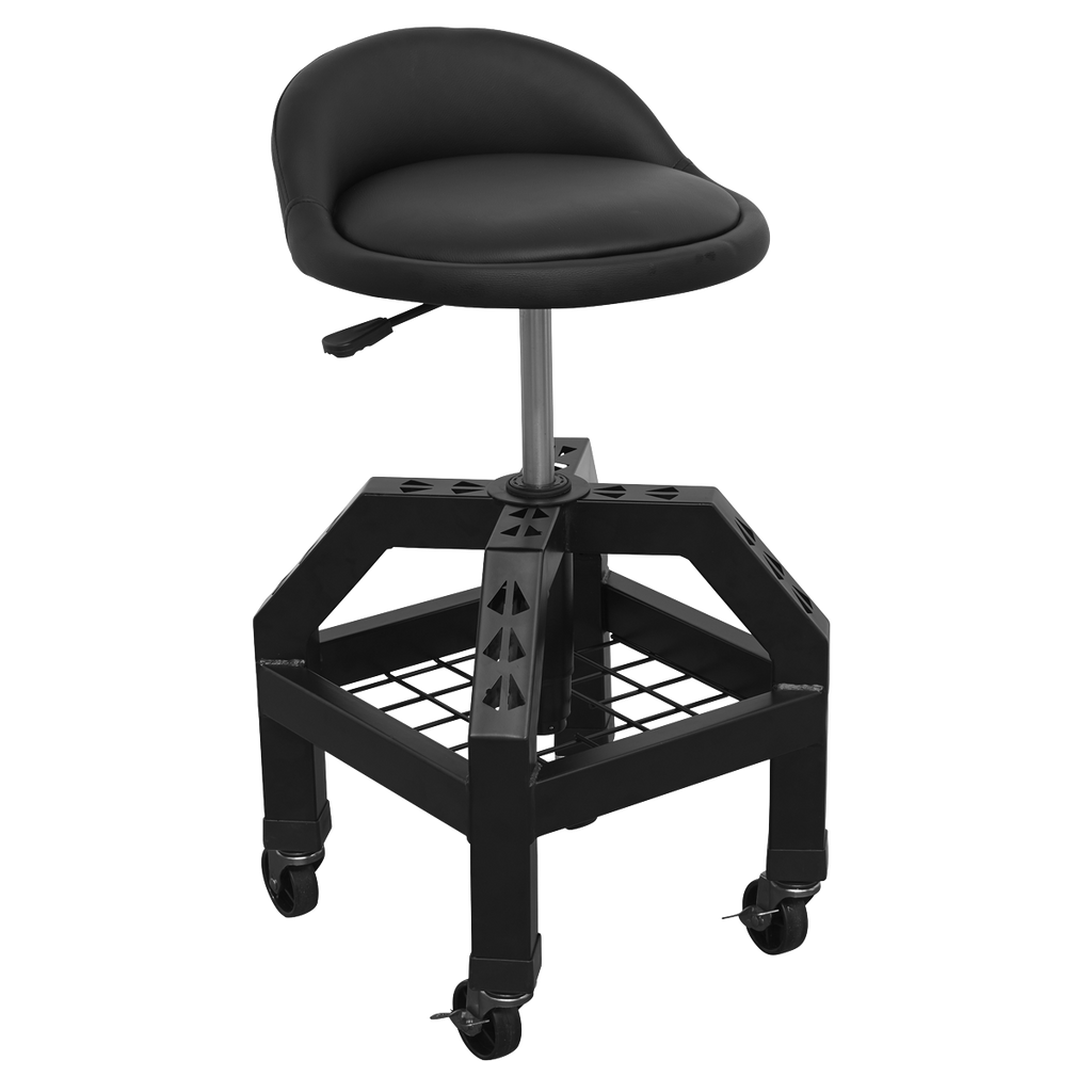 Pneumatic Creeper Stool with Adjustable Height Swivel Seat & Back Rest SCR03B