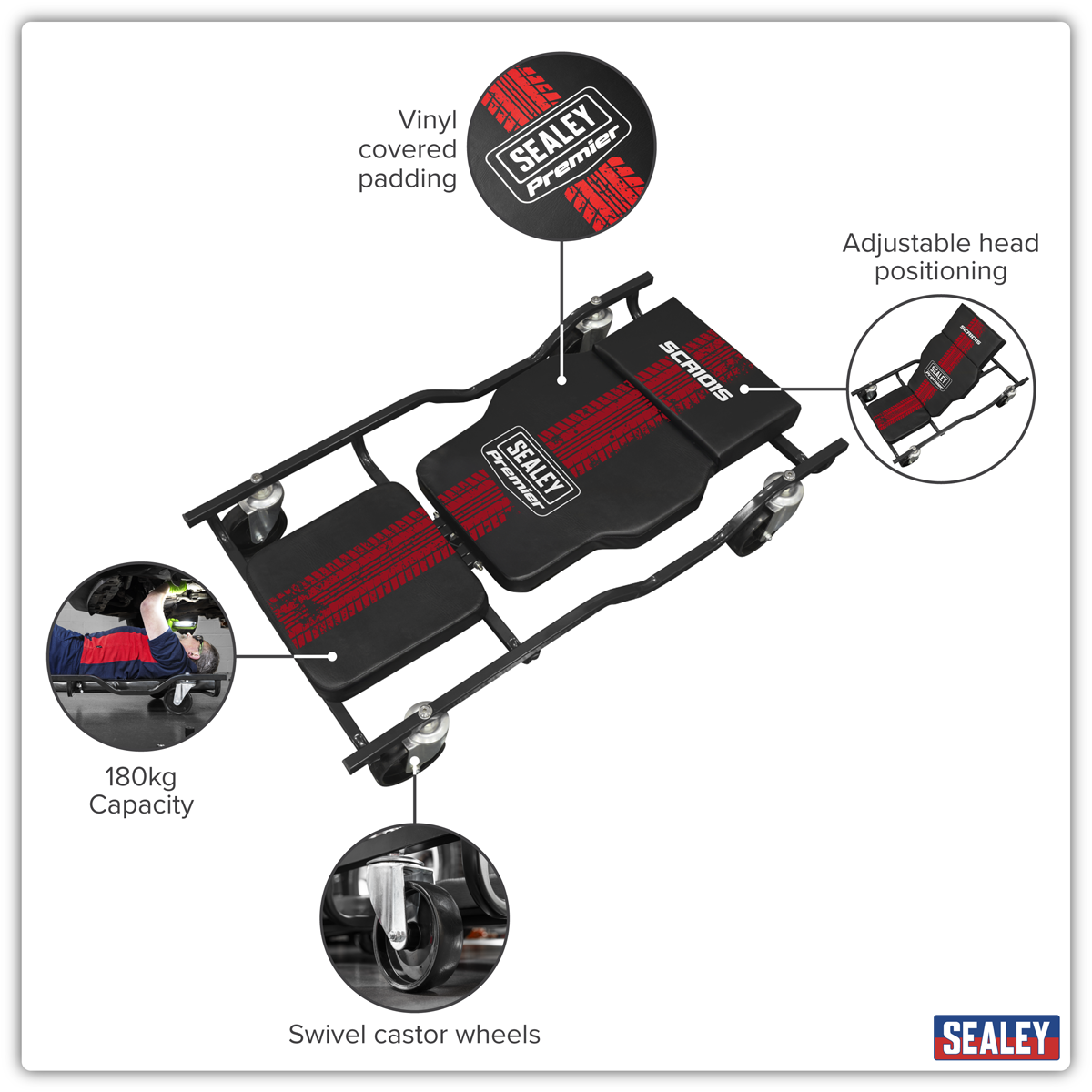 Steel Creeper with 4 Rough Ground 5" Wheels & Adjustable Back/Headrest SCR101S