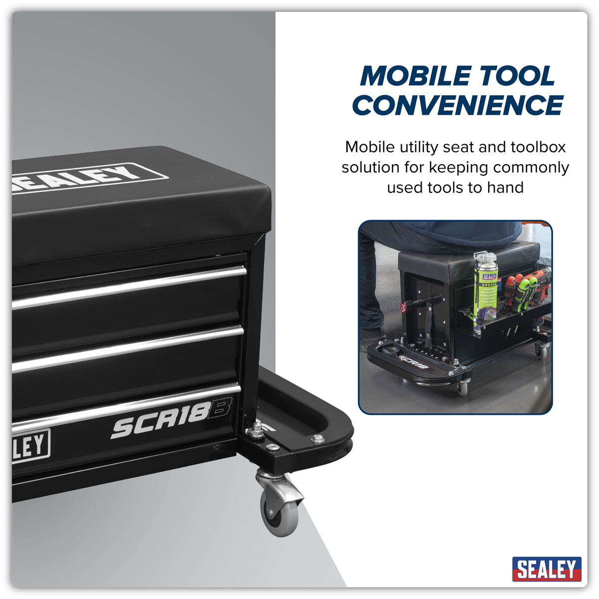Mechanic's Utility Seat & Toolbox - Black SCR18B
