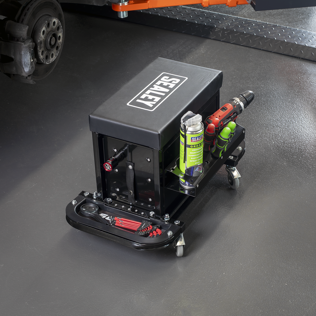 Mechanic's Utility Seat & Toolbox - Black SCR18B