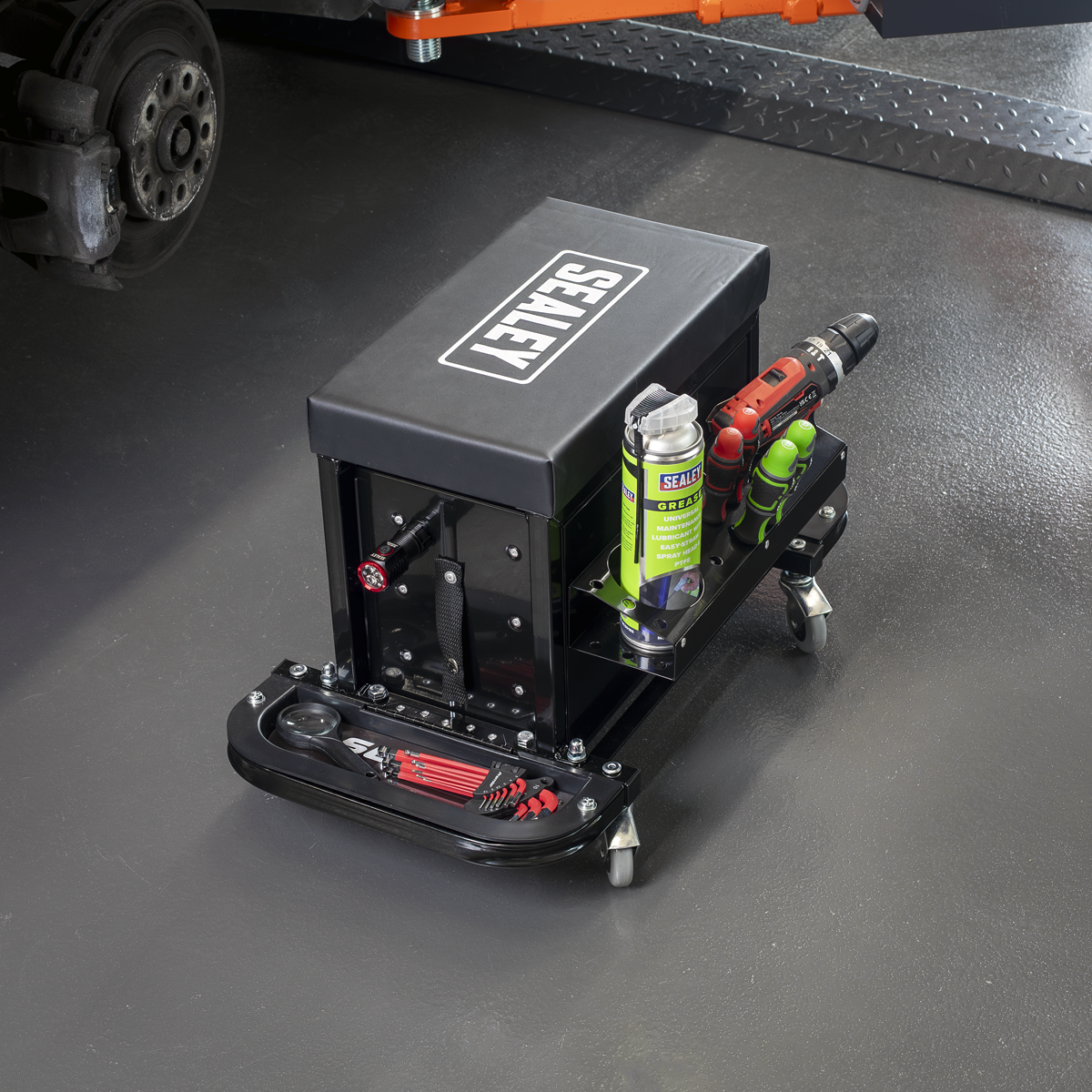 Mechanic's Utility Seat & Toolbox - Black SCR18B