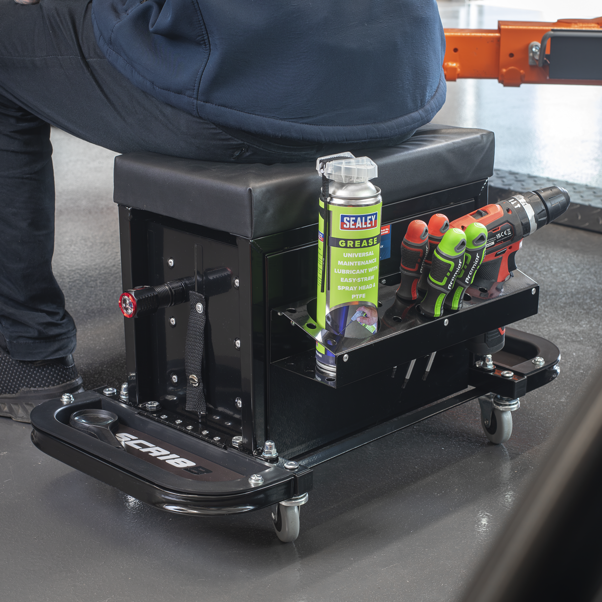 Mechanic's Utility Seat & Toolbox - Black SCR18B