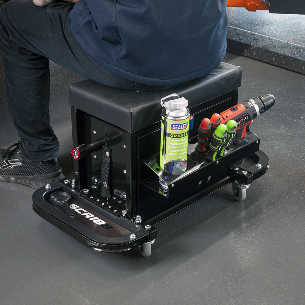 Mechanic's Utility Seat & Toolbox - Black SCR18B