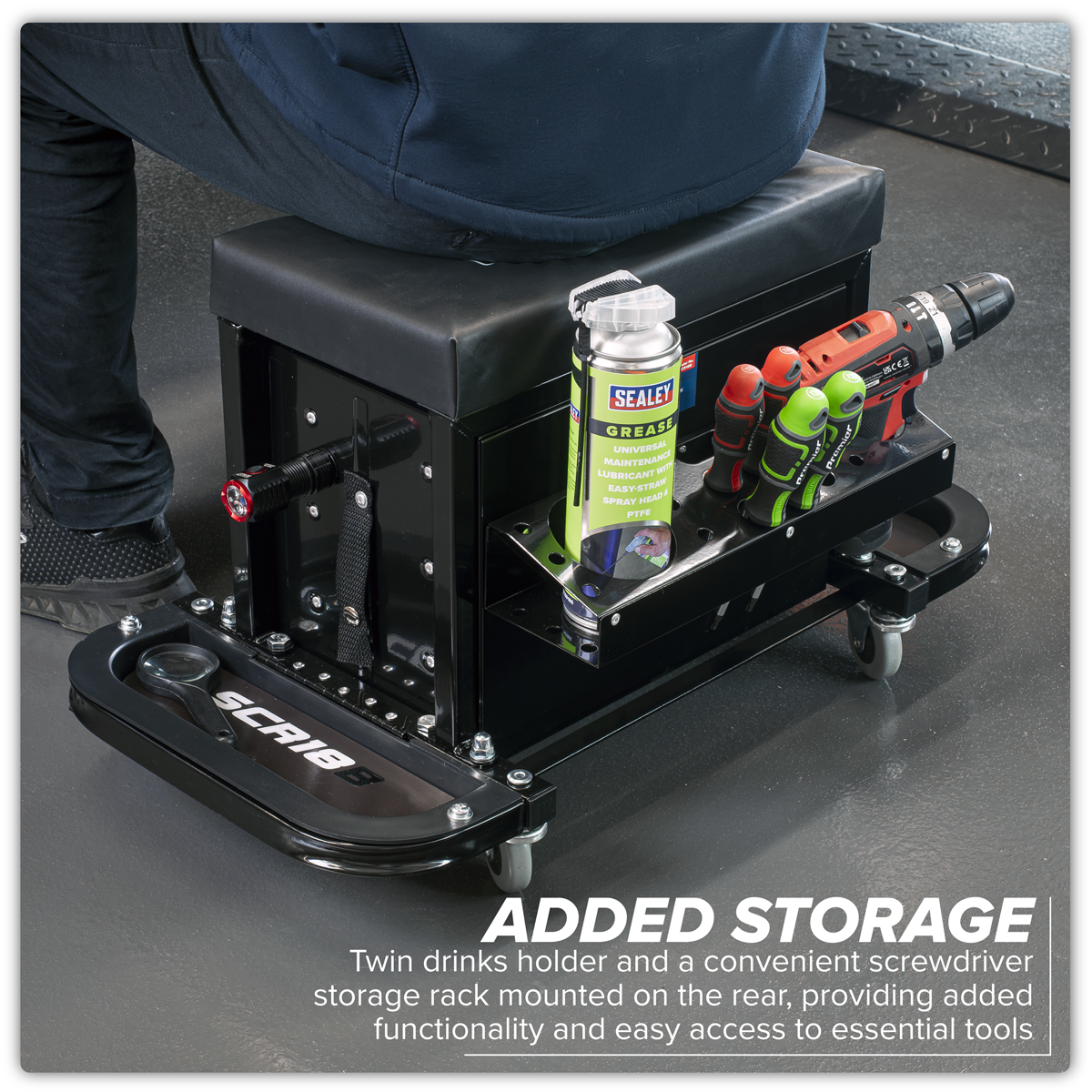 Mechanic's Utility Seat & Toolbox - Black SCR18B