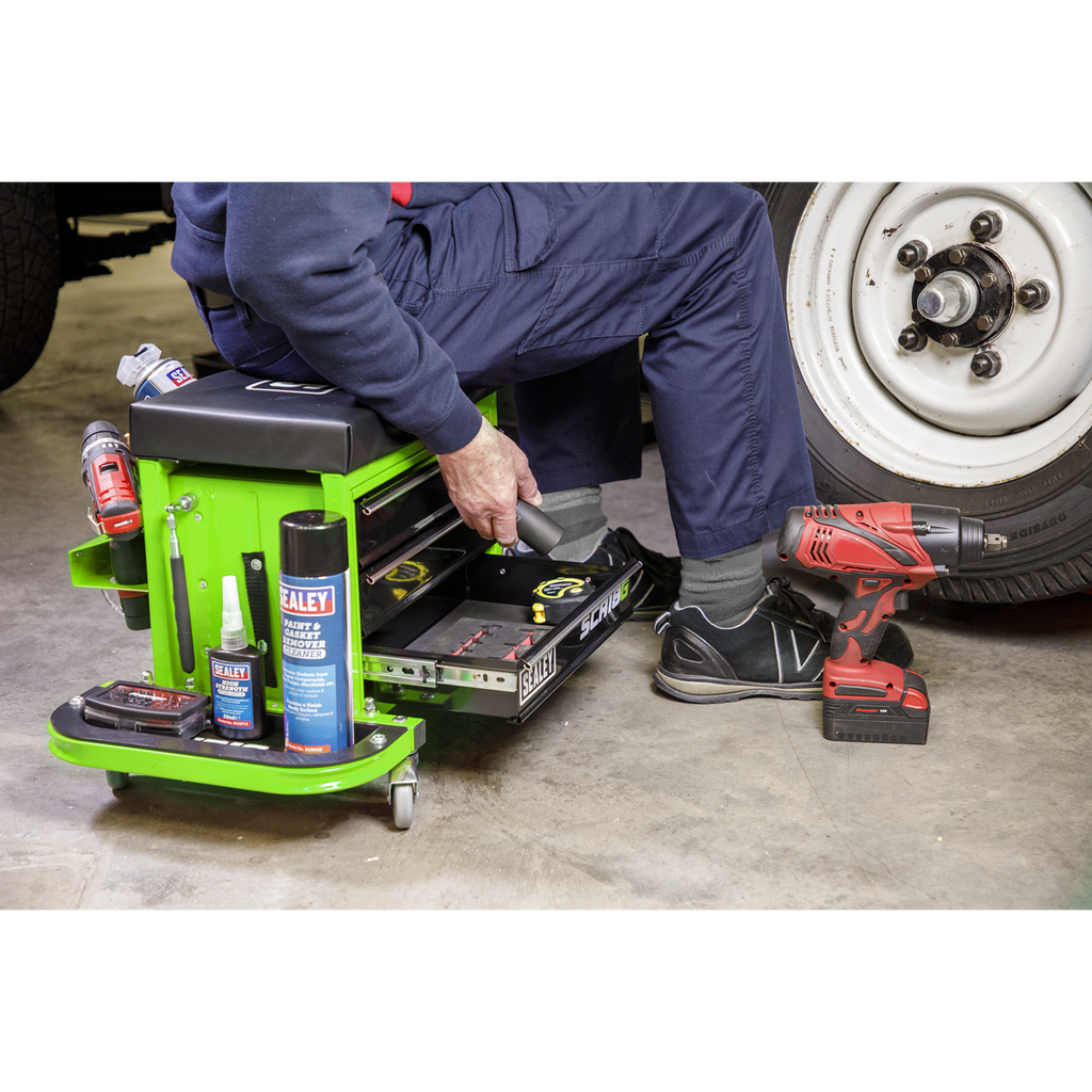 Mechanic's Utility Seat & Toolbox - Green SCR18G