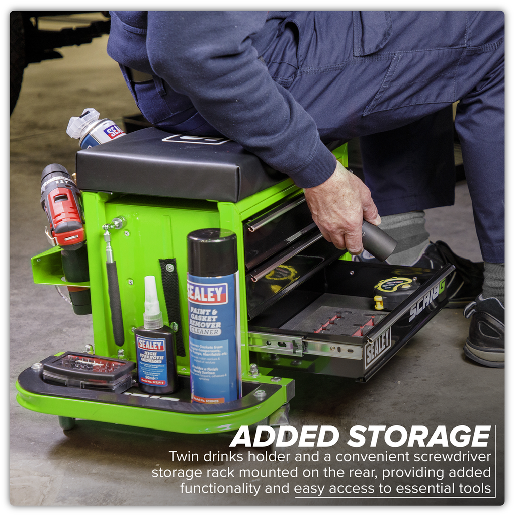Mechanic's Utility Seat & Toolbox - Green SCR18G
