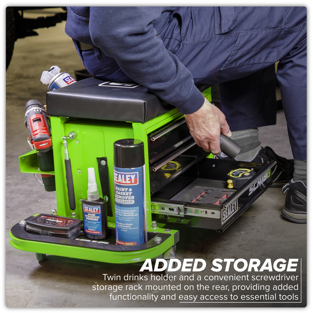 Mechanic's Utility Seat & Toolbox - Green SCR18G