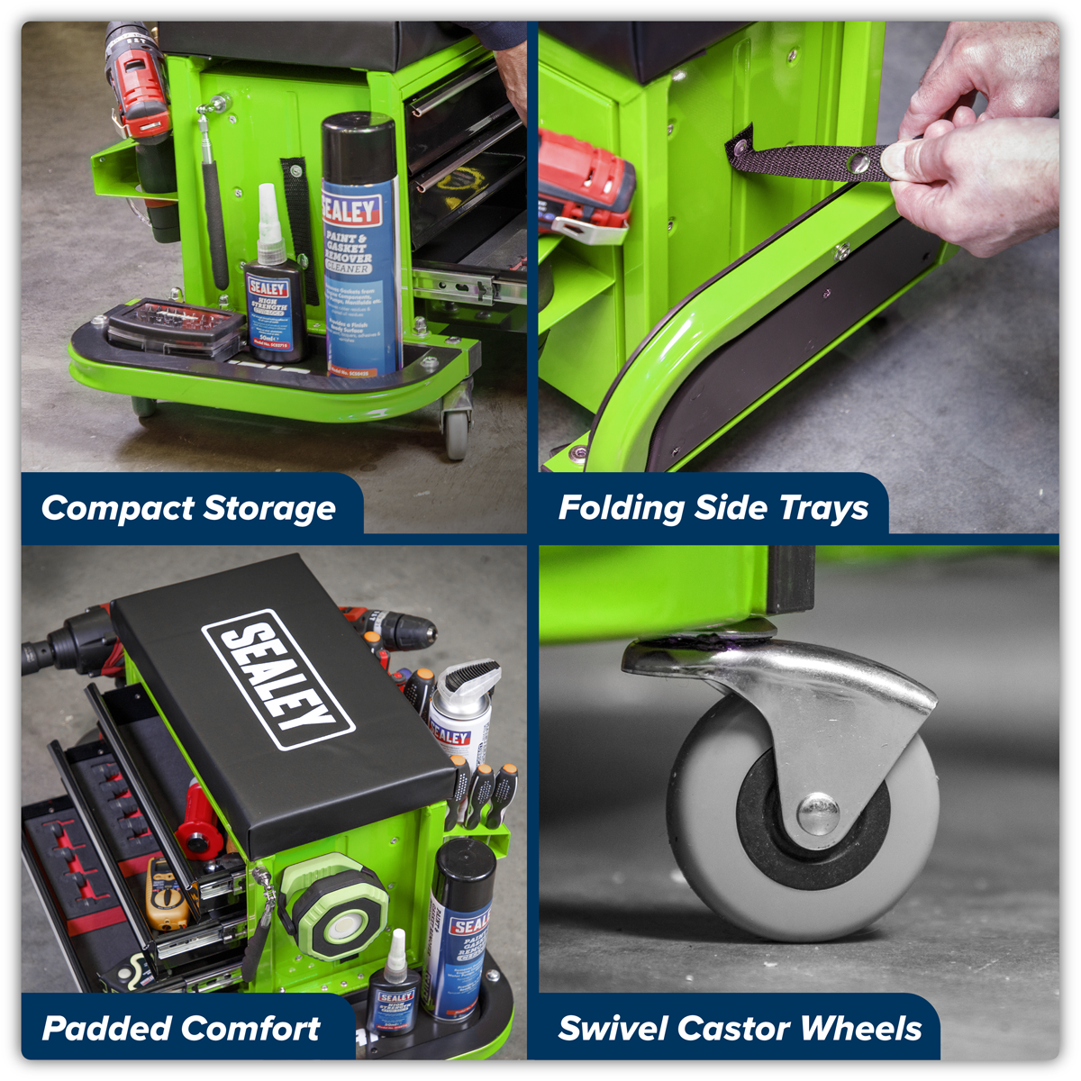 Mechanic's Utility Seat & Toolbox - Green SCR18G