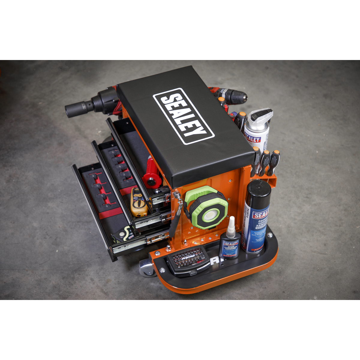 Mechanic's Utility Seat & Toolbox - Orange SCR18O