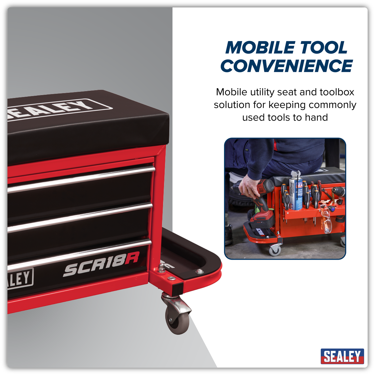 Mechanic's Utility Seat & Toolbox - Red SCR18R