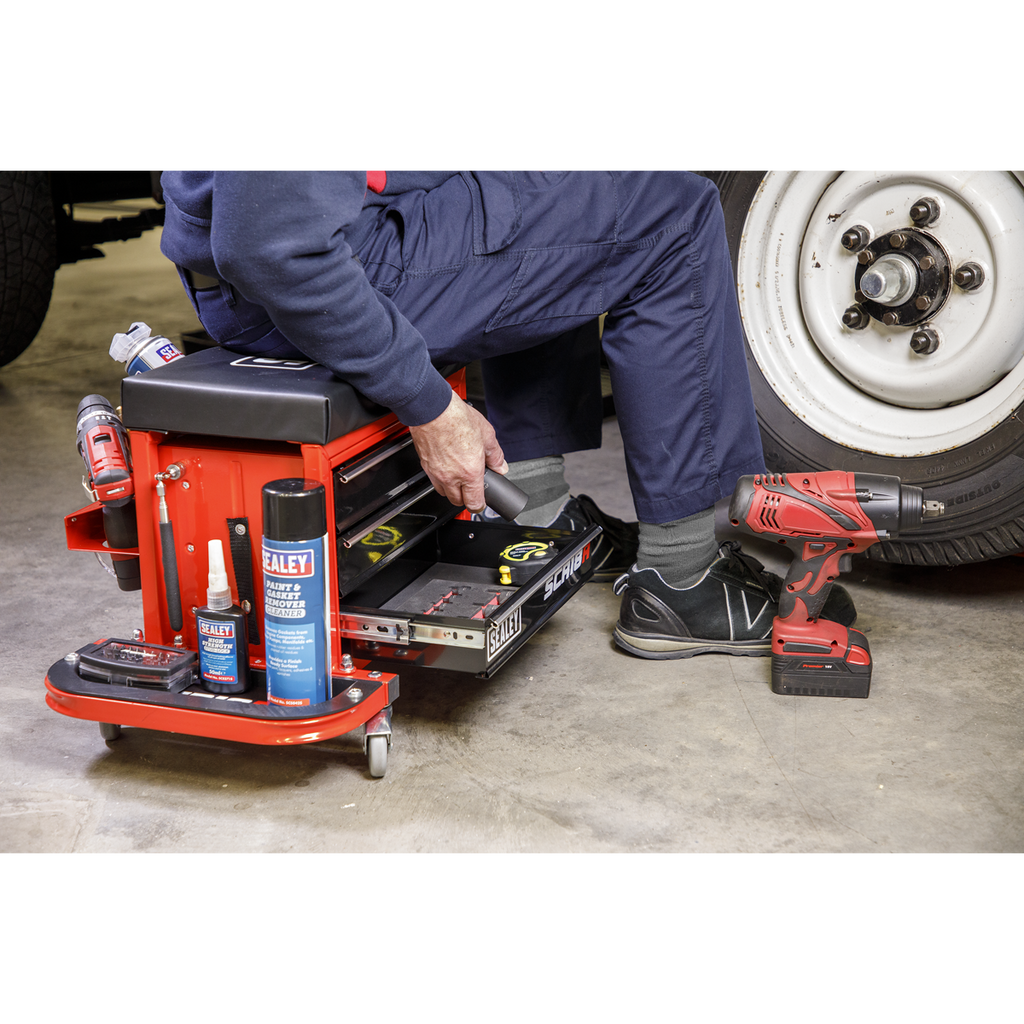 Mechanic's Utility Seat & Toolbox - Red SCR18R