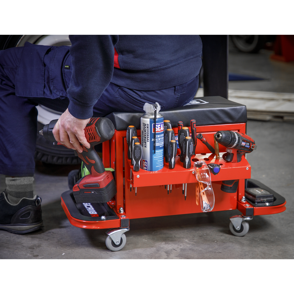 Mechanic's Utility Seat & Toolbox - Red SCR18R