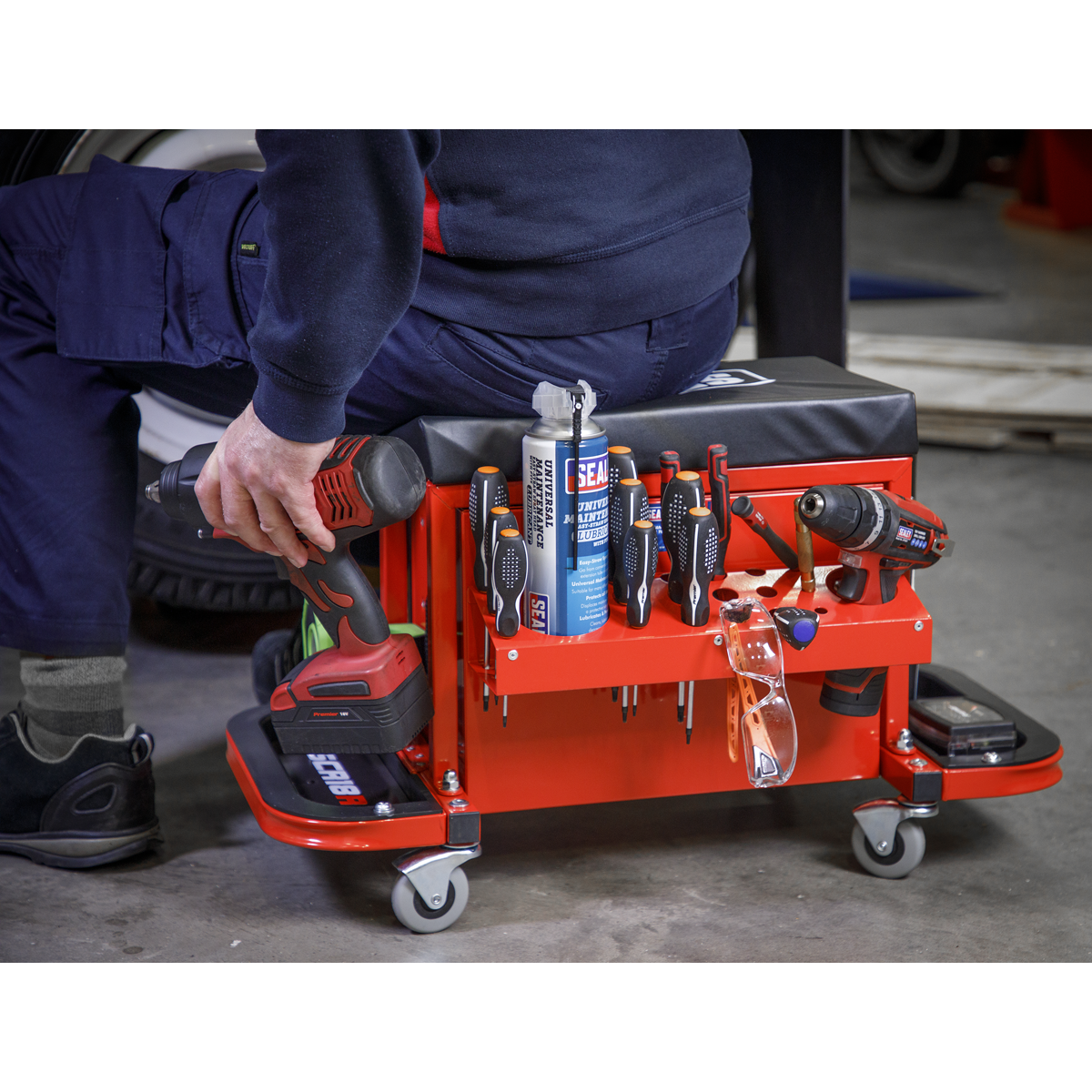 Mechanic's Utility Seat & Toolbox - Red SCR18R