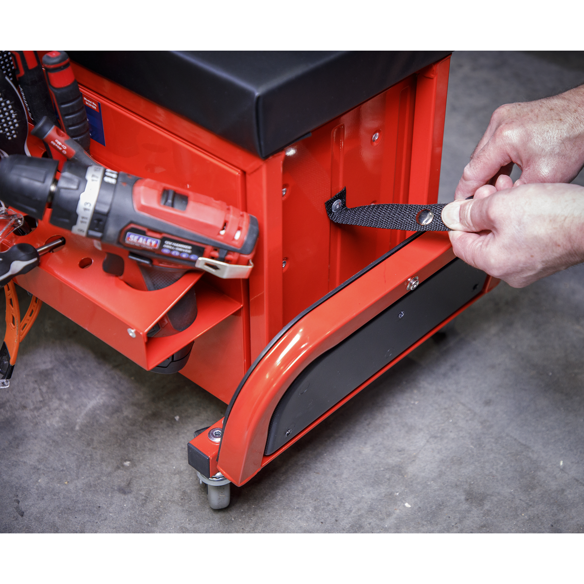 Mechanic's Utility Seat & Toolbox - Red SCR18R