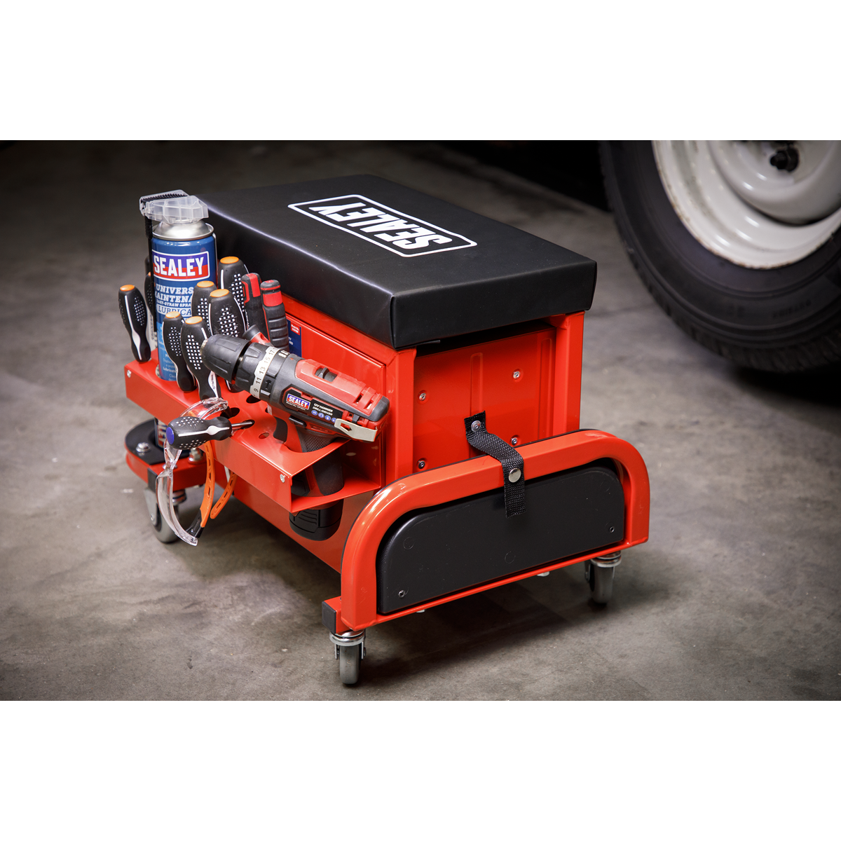 Mechanic's Utility Seat & Toolbox - Red SCR18R