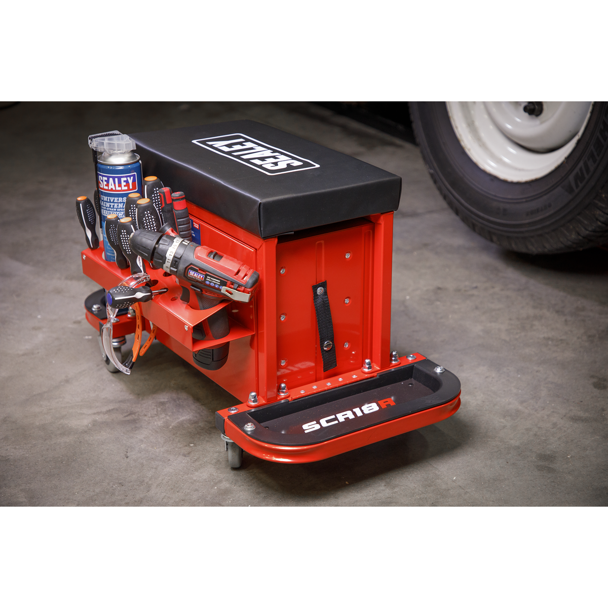 Mechanic's Utility Seat & Toolbox - Red SCR18R