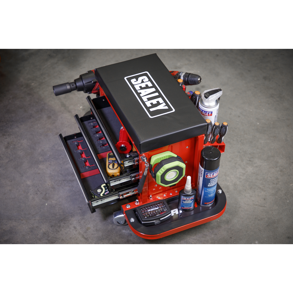 Mechanic's Utility Seat & Toolbox - Red SCR18R