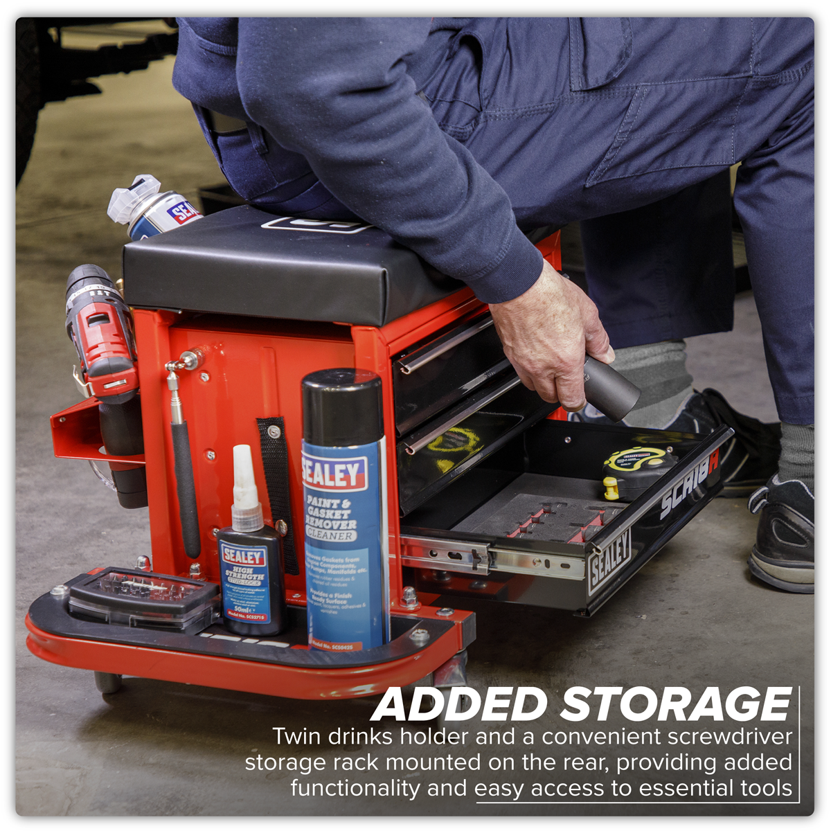 Mechanic's Utility Seat & Toolbox - Red SCR18R
