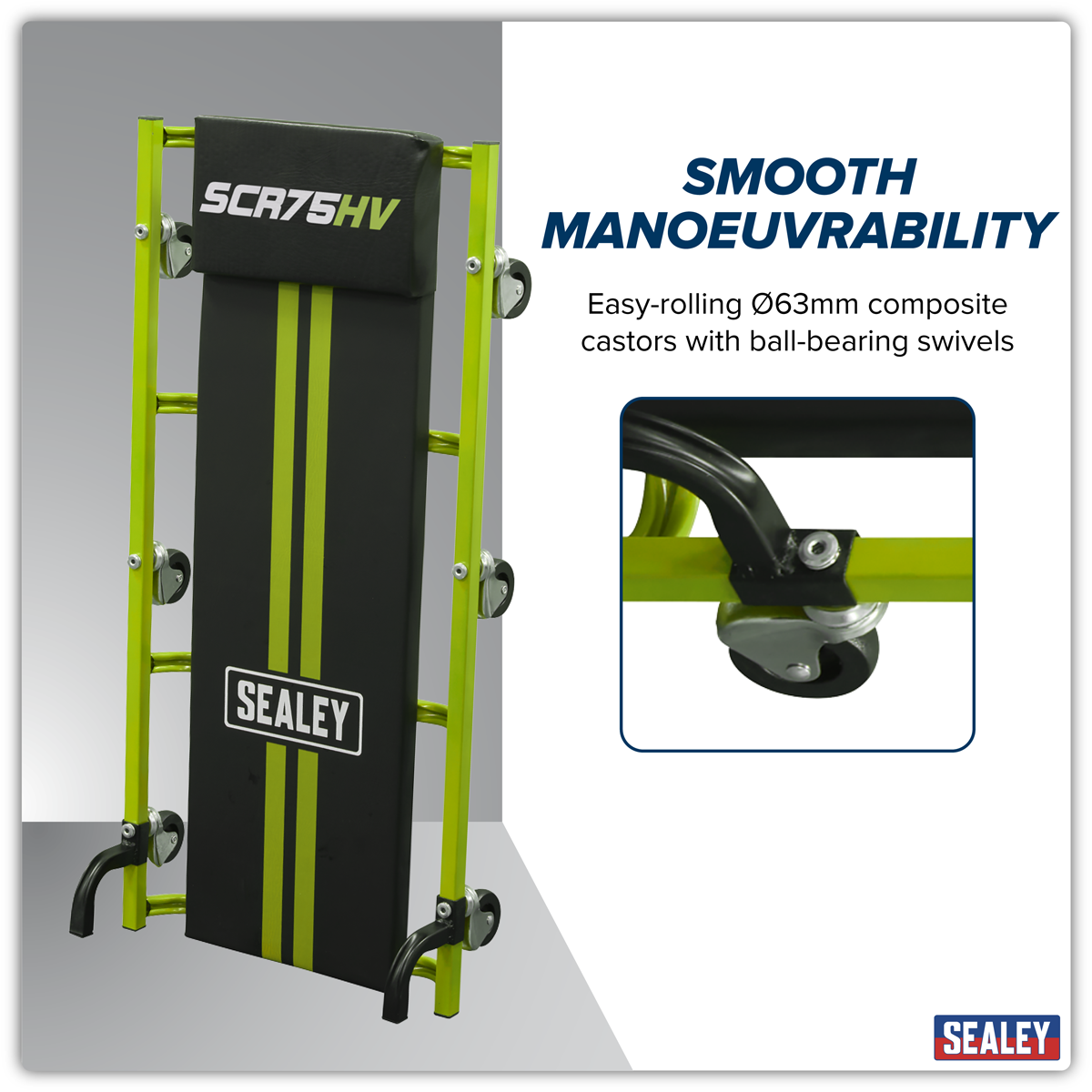 36" Deluxe American-Style Creeper with Steel Frame & 6 Wheels - Hi-Vis SCR75HV