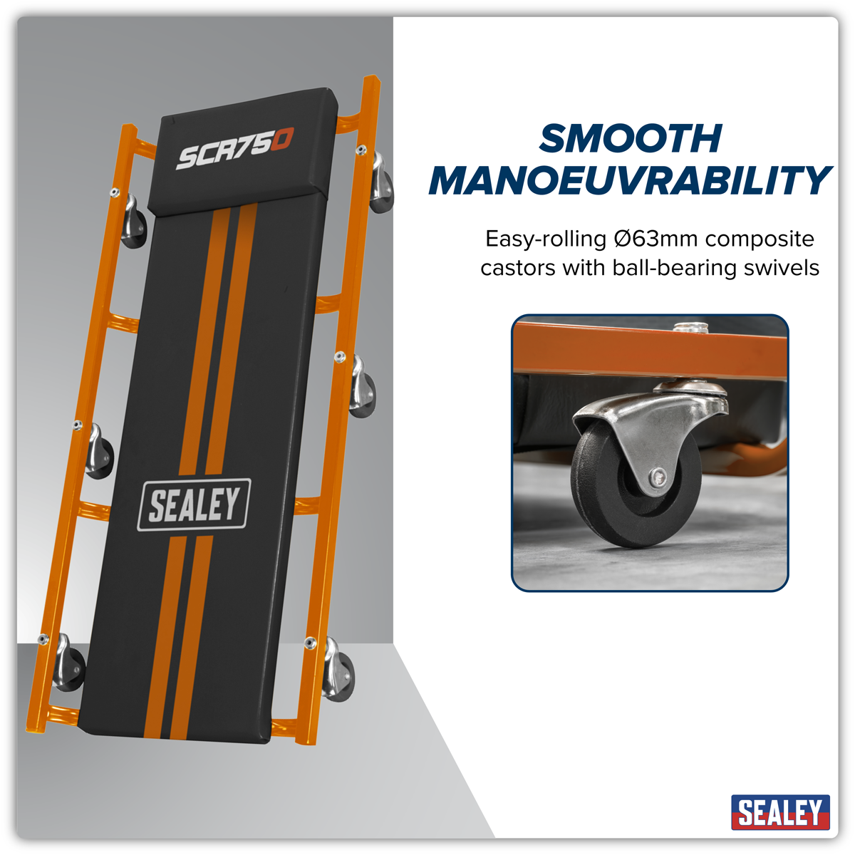 American-Style Deluxe Creeper 36" with Steel Frame & 6 Wheels - Orange SCR75O