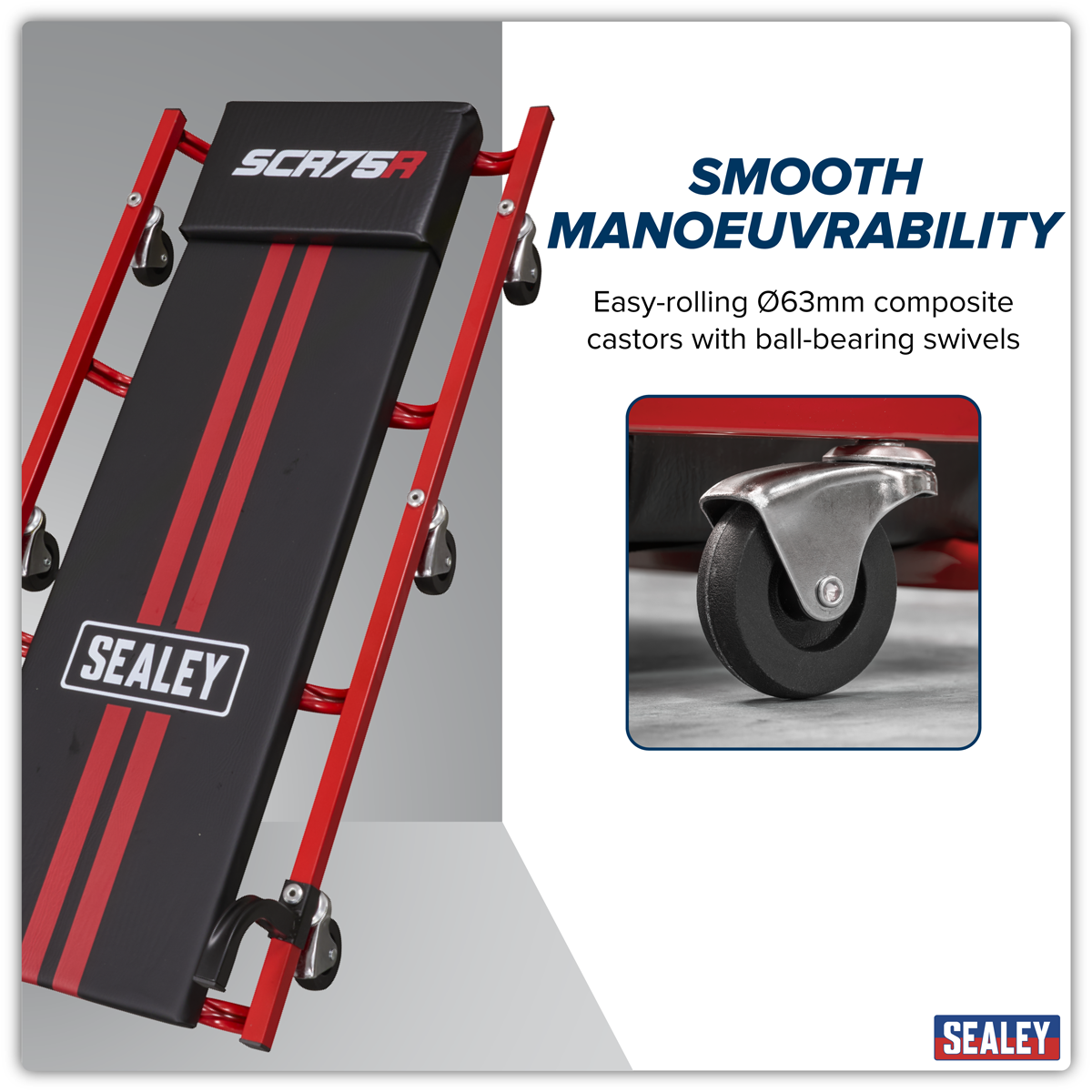 36" Deluxe American-Style Creeper with Steel Frame & 6 Wheels - Red SCR75