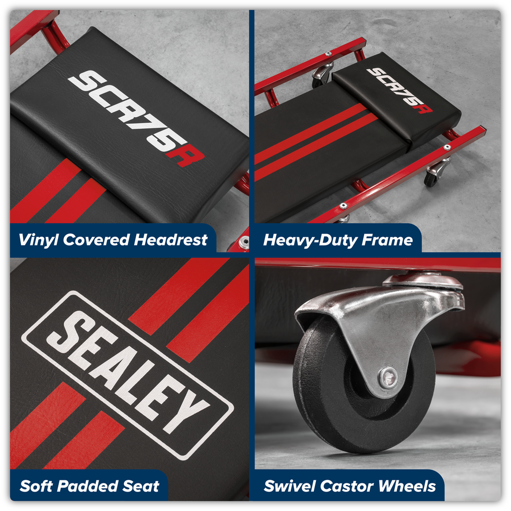 36" Deluxe American-Style Creeper with Steel Frame & 6 Wheels - Red SCR75