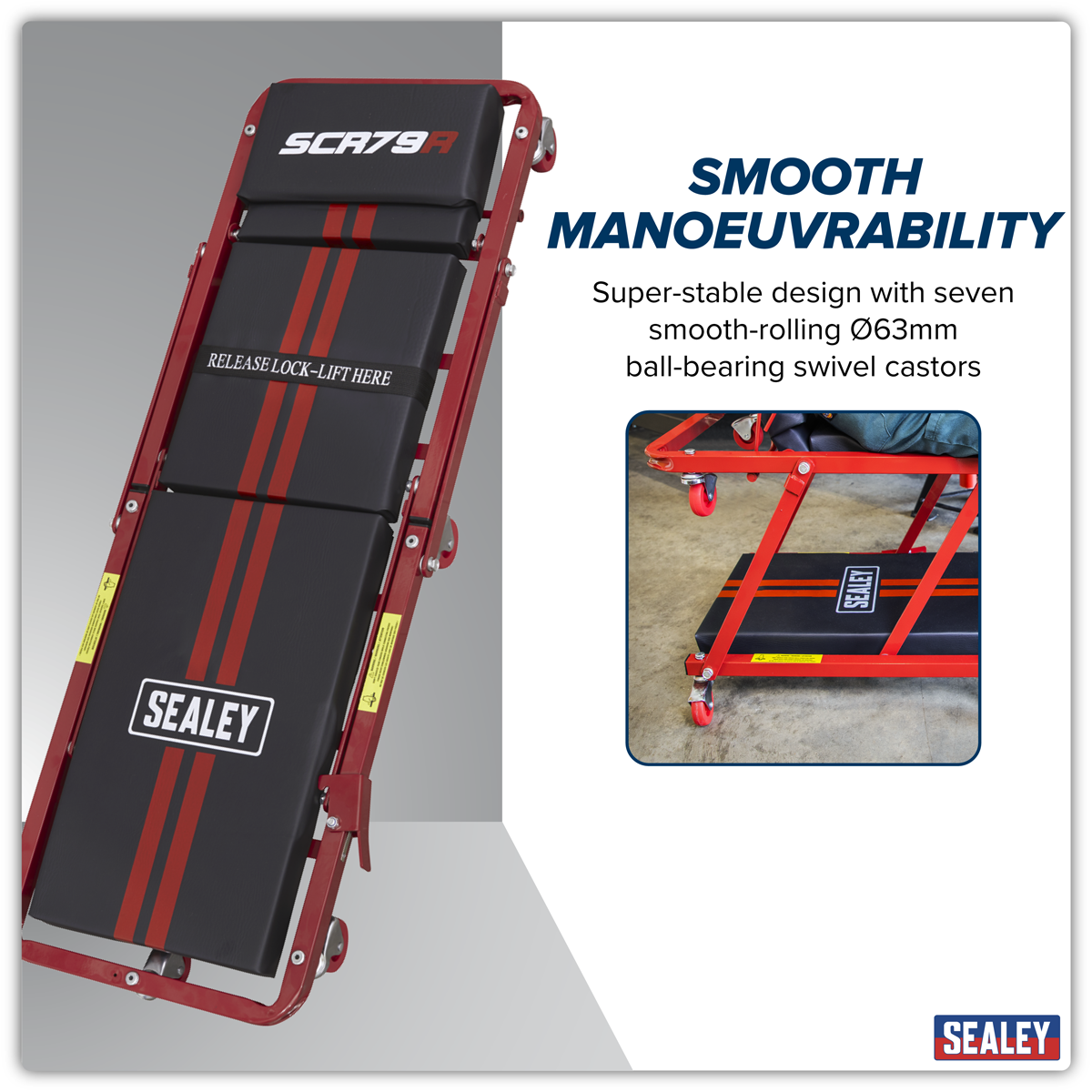 Steel Creeper/Seat with 7 Wheels & Adjustable Head Rest SCR79