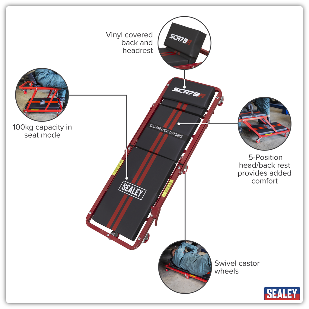 Steel Creeper/Seat with 7 Wheels & Adjustable Head Rest SCR79