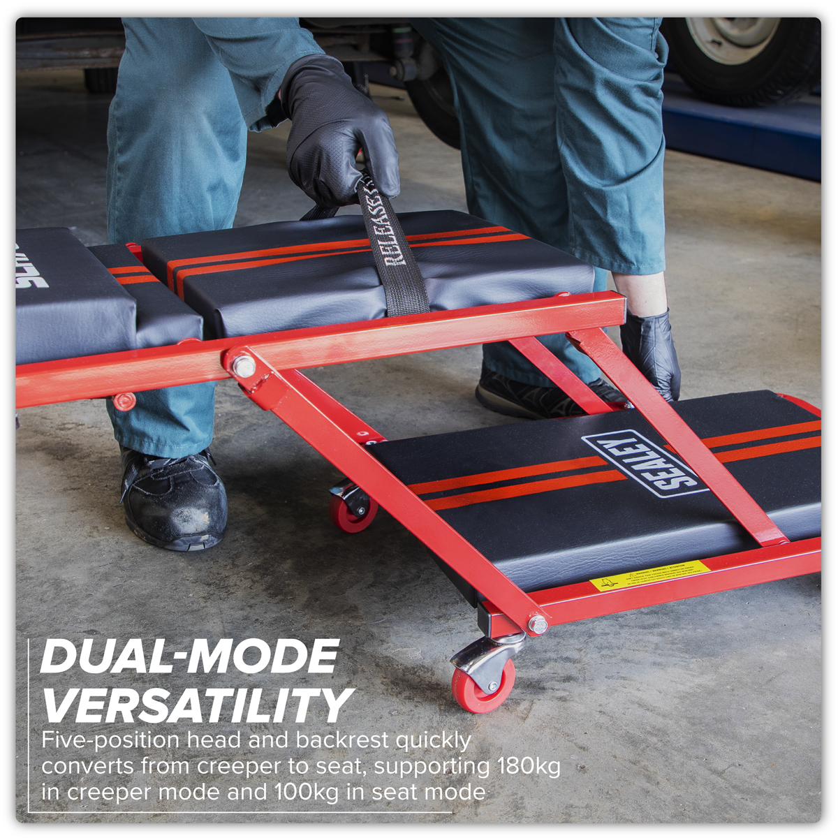 Steel Creeper/Seat with 7 Wheels & Adjustable Head Rest SCR79