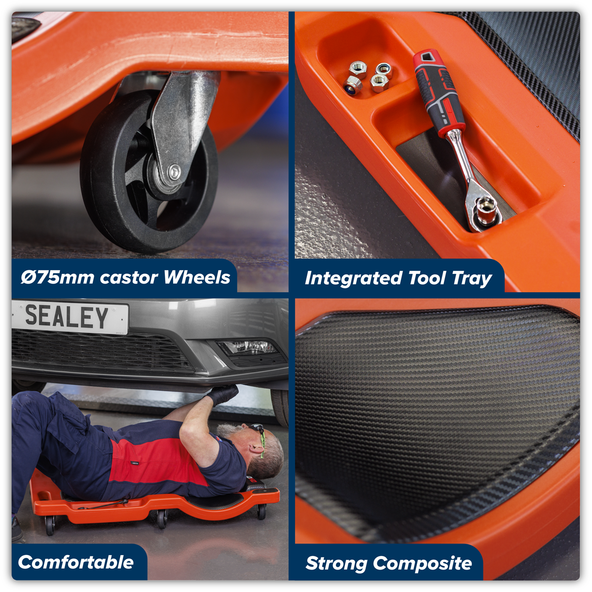 Composite Padded Creeper with 6 Wheels SCR80HD