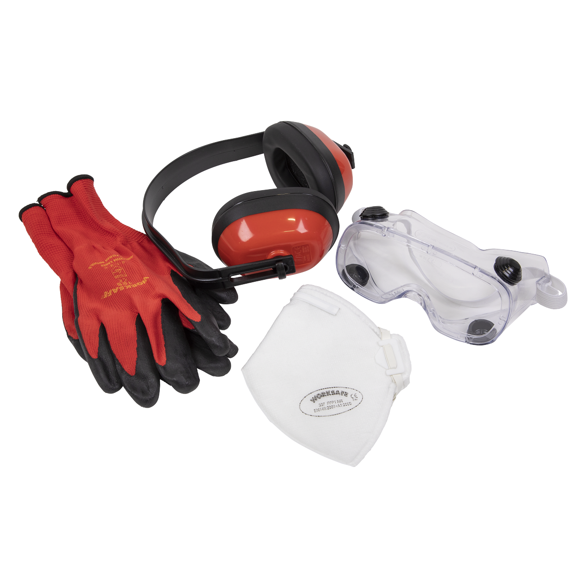 Flexi Grip Gloves, FFP1 Mask, Goggles & Ear Defenders 46267